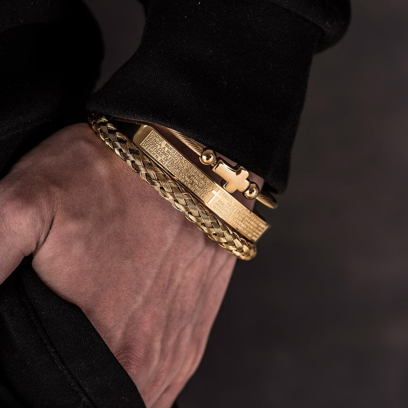 Ensemble de luxe Bracelet en acier inoxydable Hip Hop pour homme, bijoux à breloques croisées