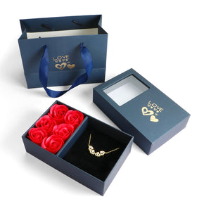 Boîte à bijoux fleur rose rouge  avec collier, cadeau pour fête des mères, petite amie