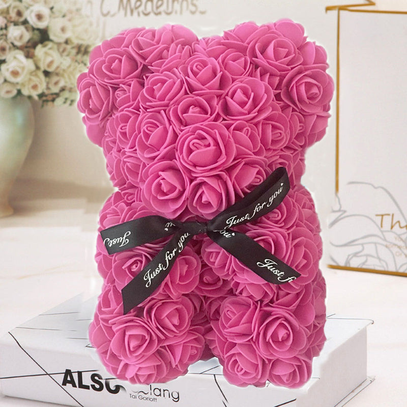 Ours de la st valentin en roses | Décoration à fleurs artificielles, cadeau pour noël
