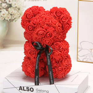 Ours de la st valentin en roses | Décoration à fleurs artificielles, cadeau pour noël
