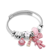 Charger l&#39;image dans la galerie, Bracelets  à Charms à faire soi-même, grand ours rose, pendentif cœurs, amour, Bracelet
