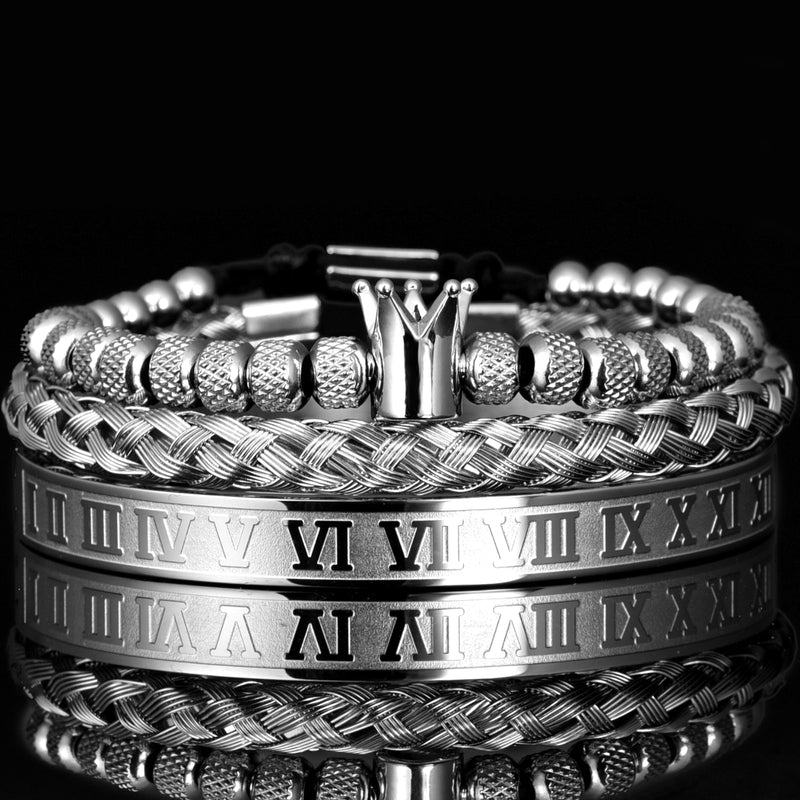 Bracelet chiffres romains royaux hommes et femmes en acier inoxydable