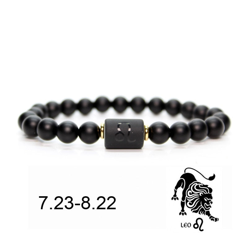Bracelet de perles de pierres noires pour homme et femme avec 12 constellations