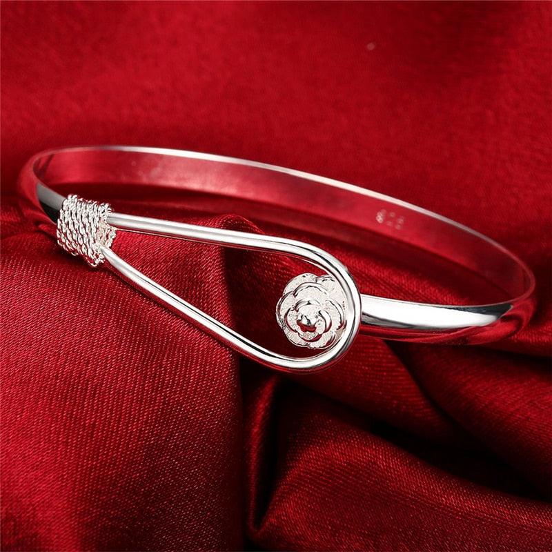 Bracelets en argent Sterling 925 pour femmes, bijoux fins et élégants, fleur réglable