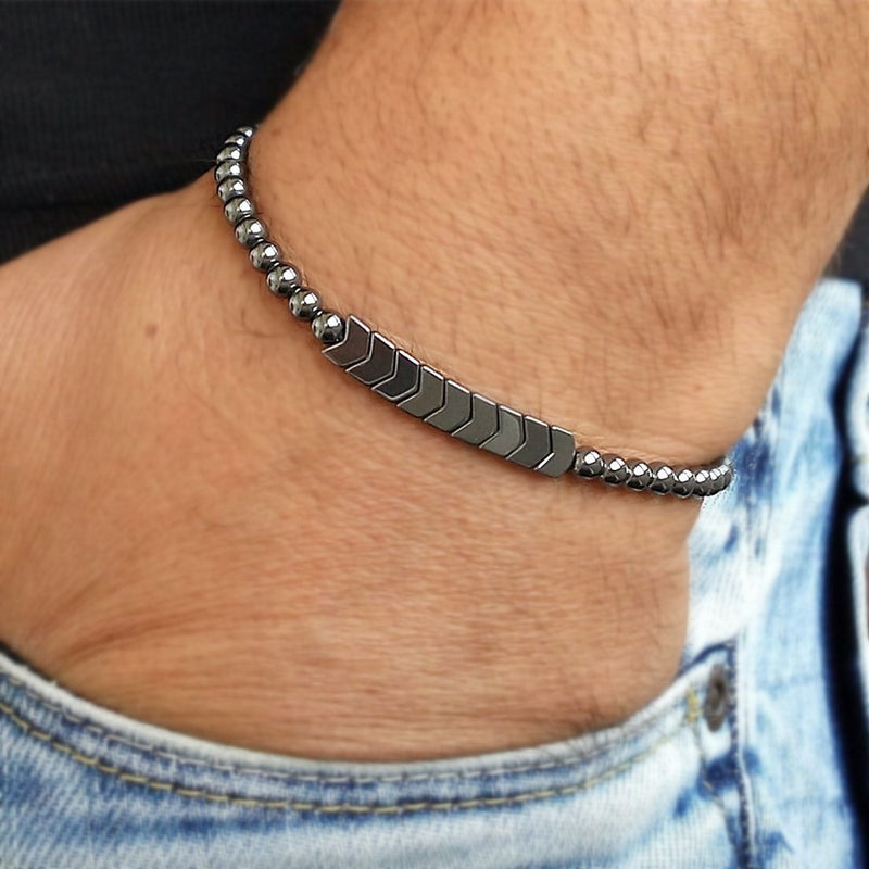 Bracelet en hématite perlée pour hommes, Simple, fait à la main
