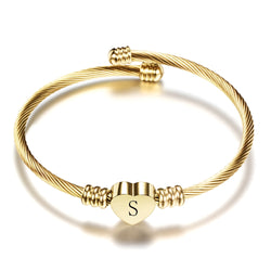 Bracelet cœur doré avec lettre initiale pour femmes en acier inoxydable