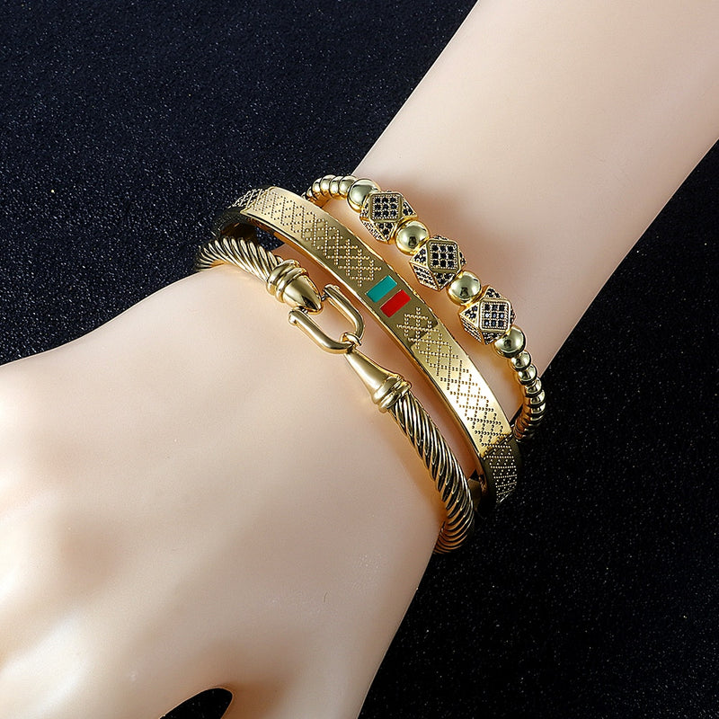 Bracelets de marque de luxe en Micro zircone, ensemble de bijoux en acier inoxydable MIXTE