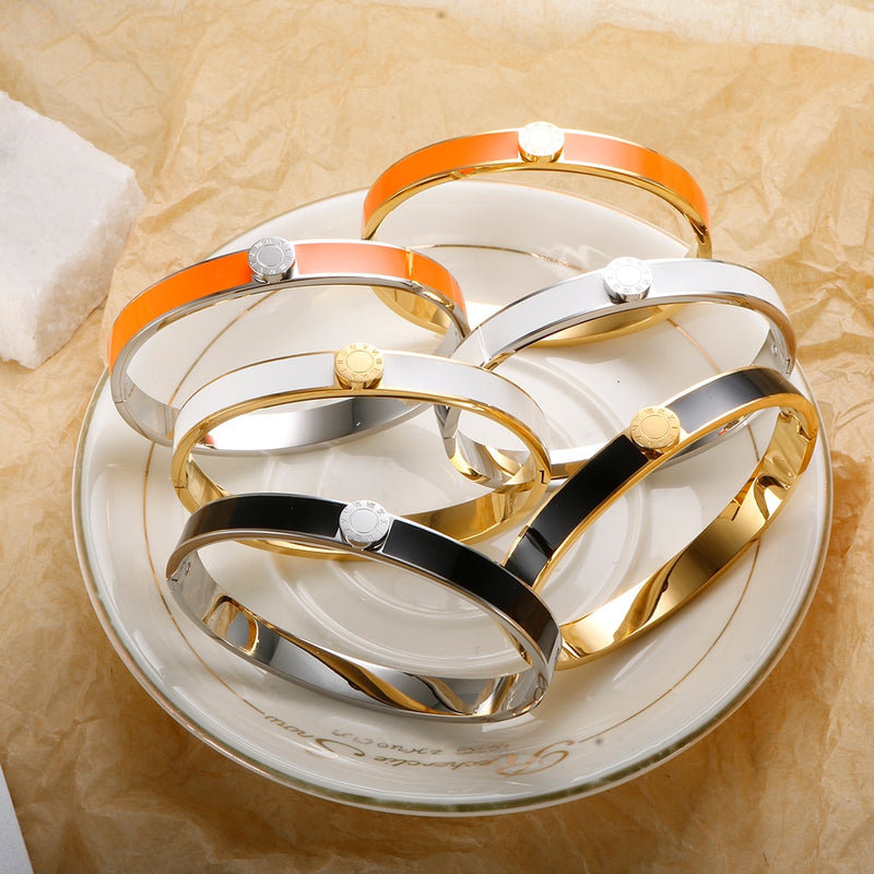 Bracelets en émail avec chiffres romains en acier inoxydable plaqué or pour femmes