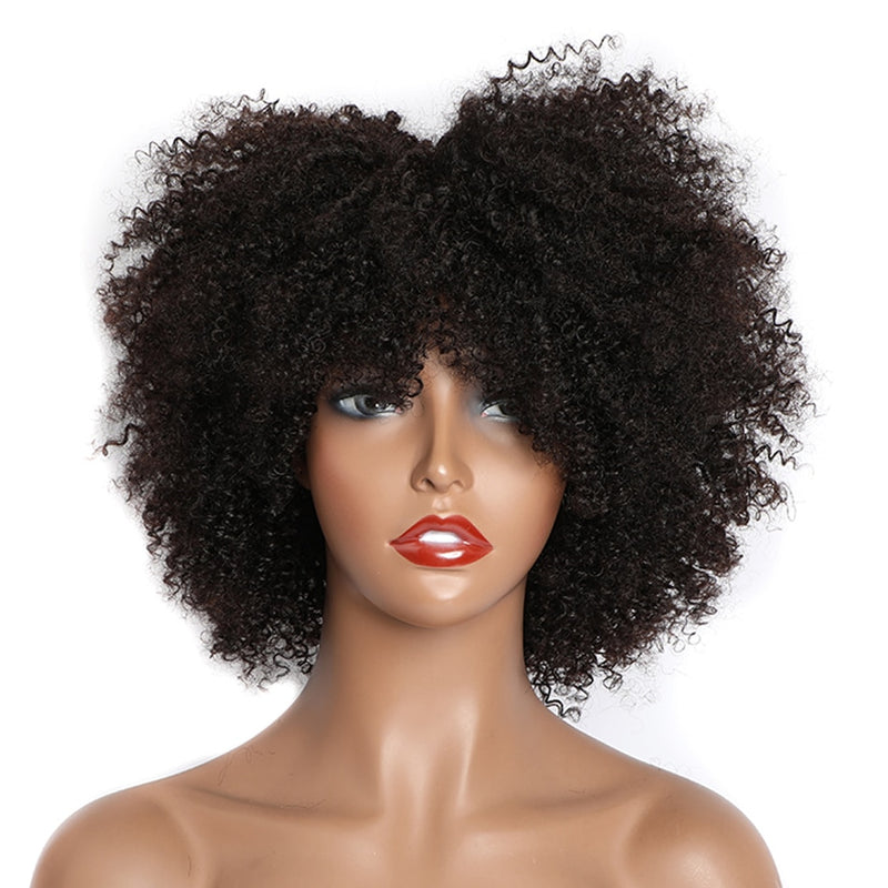 Perruque brésilienne Remy naturelle crépue bouclée, cheveux humains, coupe courte pour femmes africaines